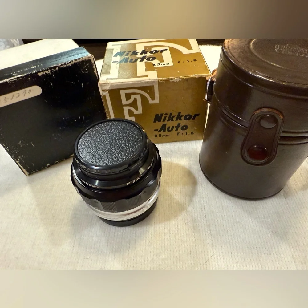 Classic Nikon 85mm F1.8 Non AI Nikkor aka “The portrait lens” w/leather case